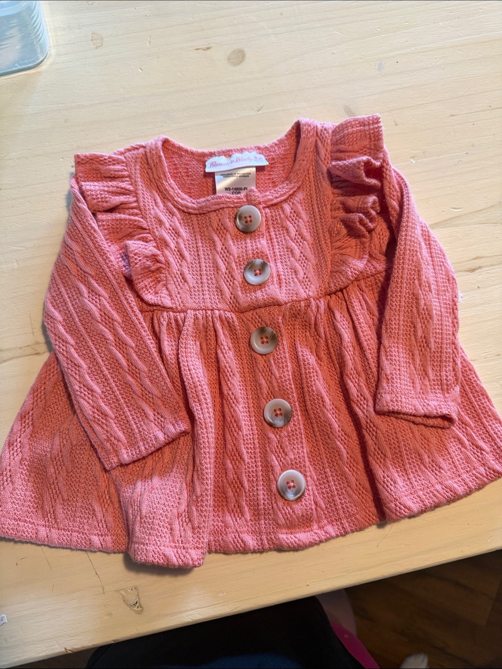 NWOT: Bonnie Baby Coral Pink Cable Knit Button Sweater